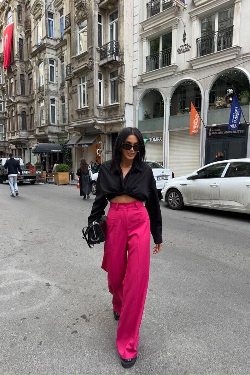 ONE COLOR WIDE LEG WOMEN TROUSERS FUCHSIA/CIKLAMI - 2