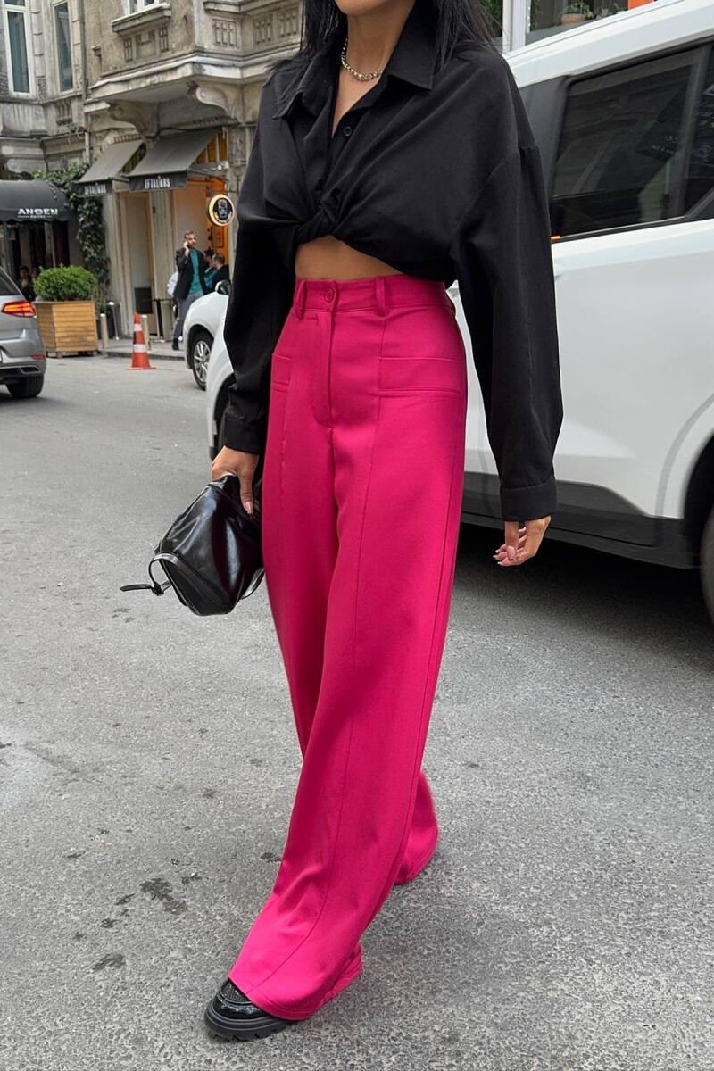 ONE COLOR WIDE LEG WOMEN TROUSERS FUCHSIA/CIKLAMI - 3