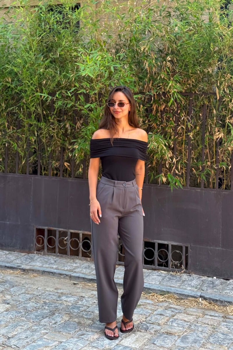 ONE COLOR WIDE LEG WOMEN TROUSERS GREY/GRI - 3