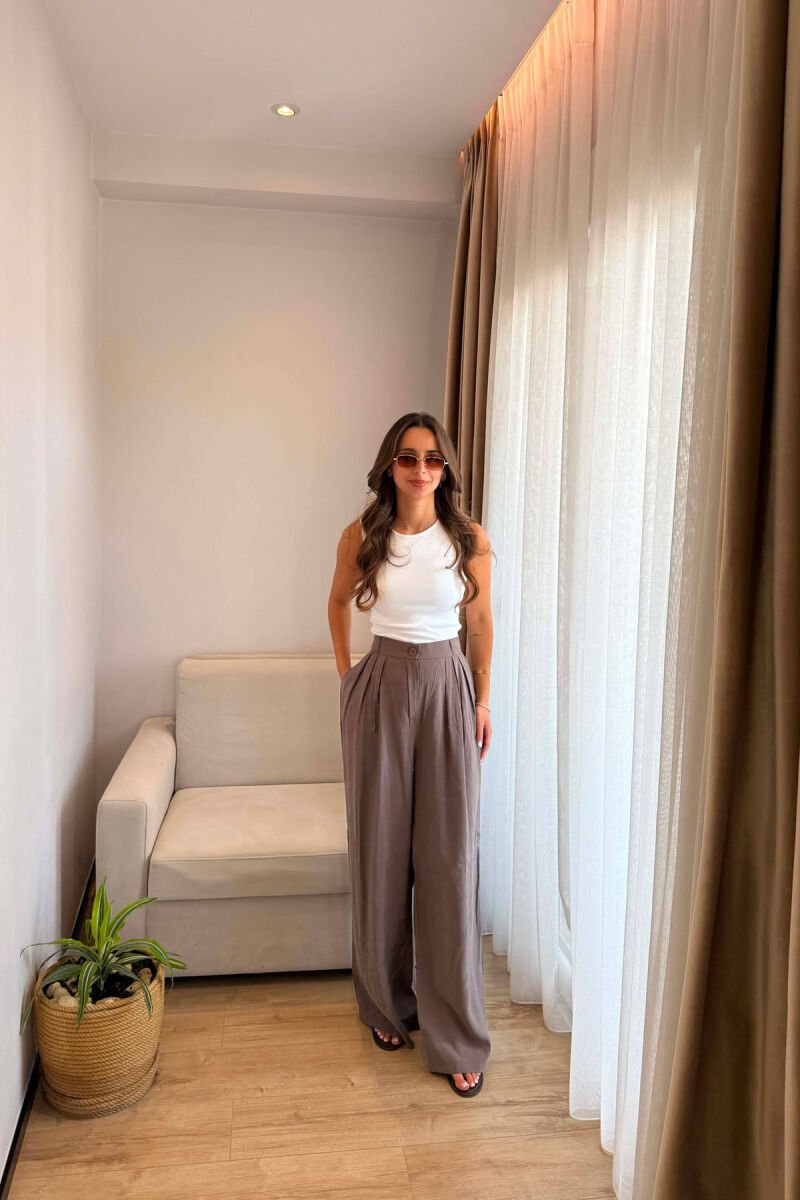 ONE COLOR WIDE LEG WOMEN TROUSERS KHAKI / KAKI - 1
