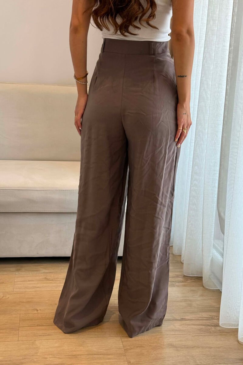 ONE COLOR WIDE LEG WOMEN TROUSERS KHAKI / KAKI - 3