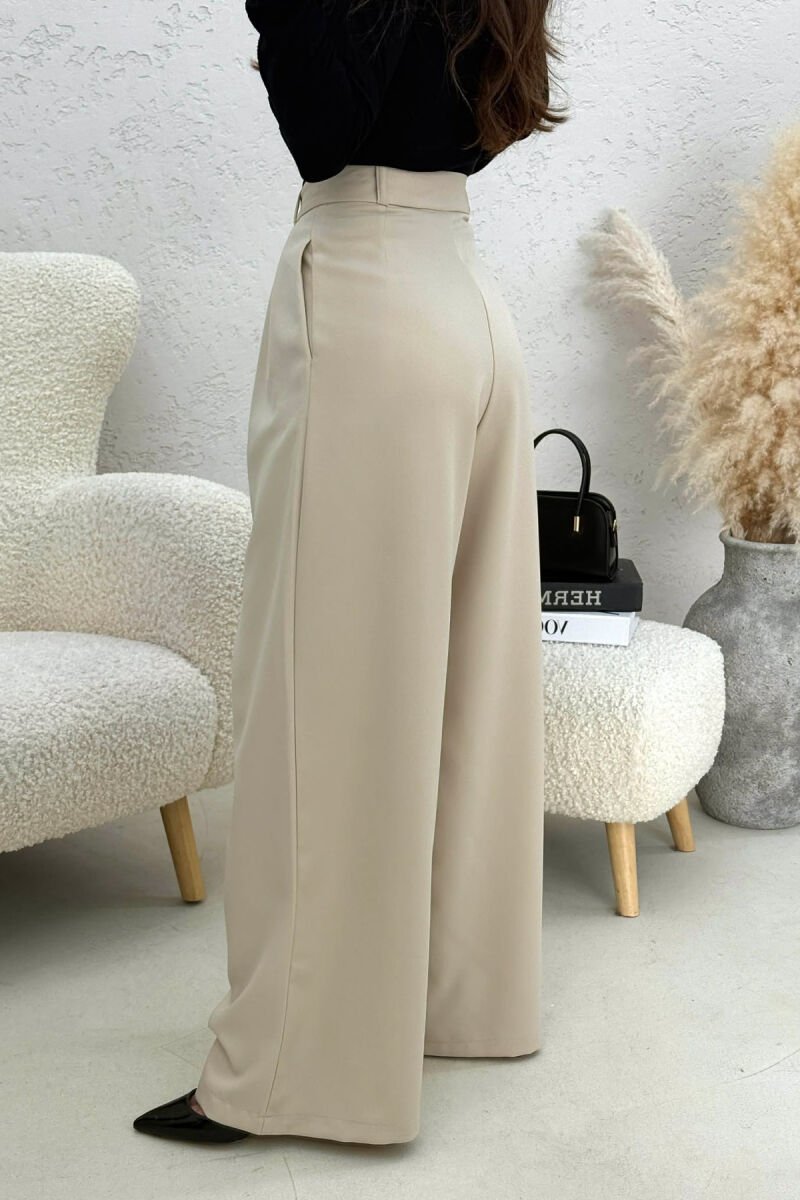 ONE COLOR WIDE LEG WOMEN TROUSERS LIGHT BEIGE/BZHZB - 9
