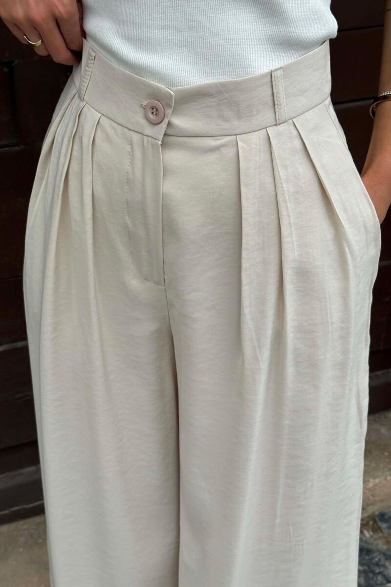 ONE COLOR WIDE LEG WOMEN TROUSERS LIGHT BEIGE/BZHZB - 3