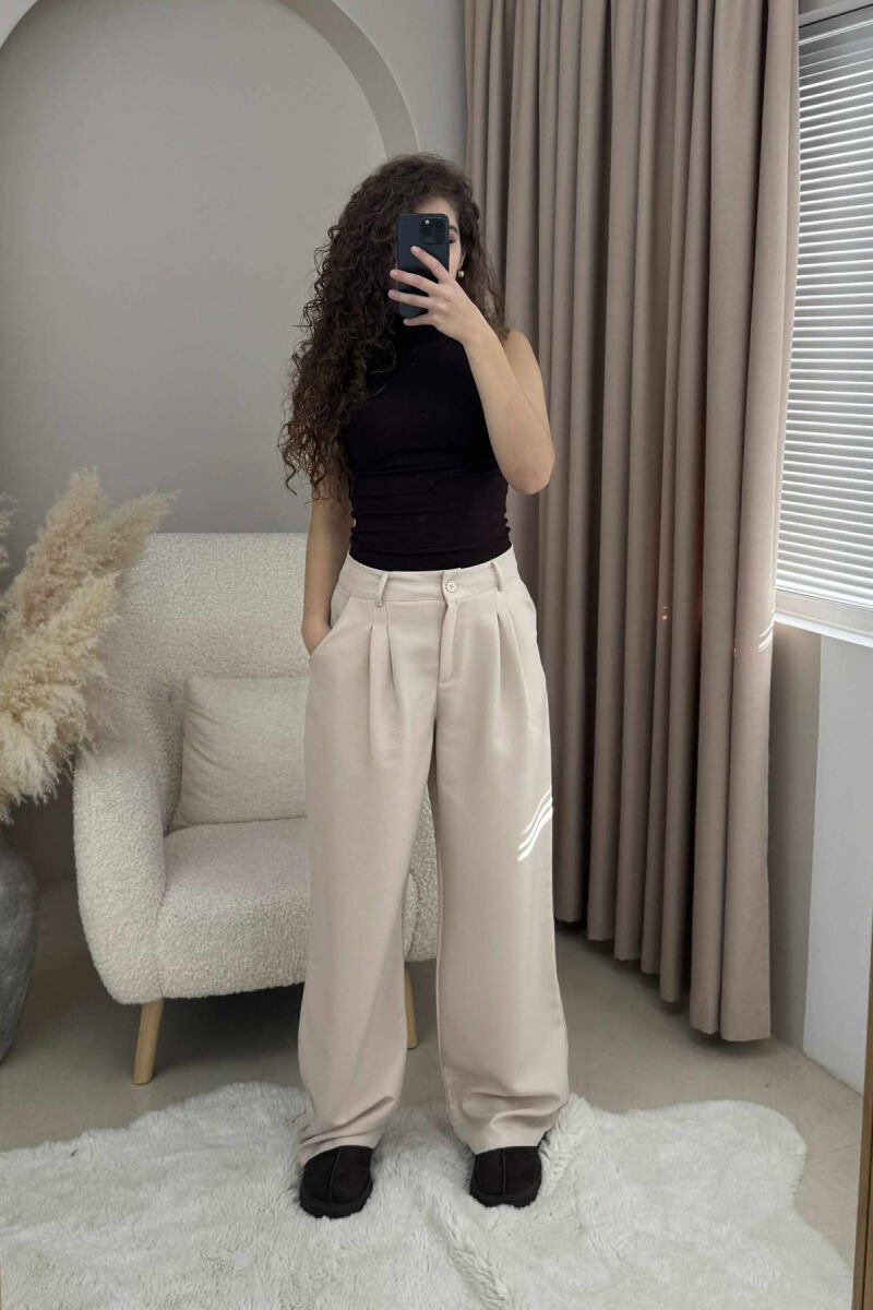 ONE COLOR WIDE LEG WOMEN TROUSERS LIGHT BEIGE/BZHZB - 2