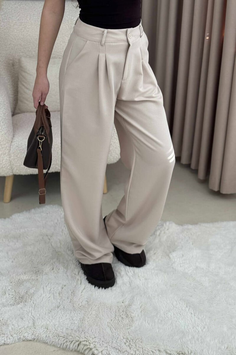 ONE COLOR WIDE LEG WOMEN TROUSERS LIGHT BEIGE/BZHZB - 1