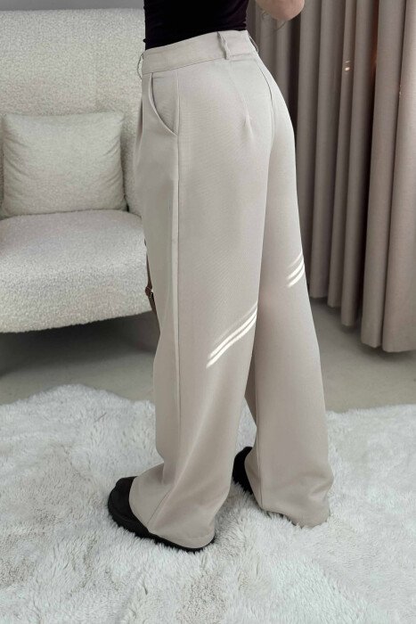 ONE COLOR WIDE LEG WOMEN TROUSERS LIGHT BEIGE/BZHZB - 3