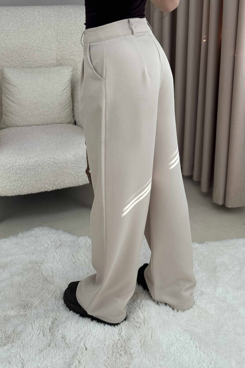 ONE COLOR WIDE LEG WOMEN TROUSERS LIGHT BEIGE/BZHZB - 3