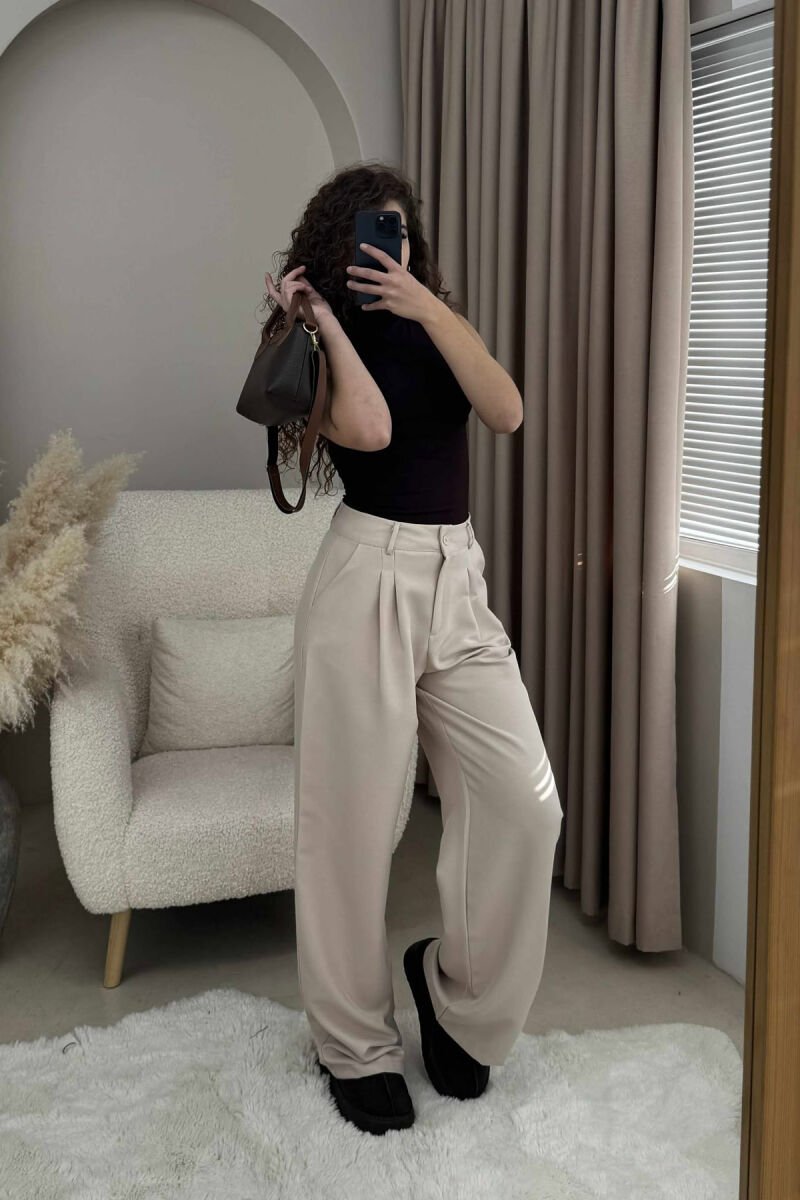 ONE COLOR WIDE LEG WOMEN TROUSERS LIGHT BEIGE/BZHZB - 4