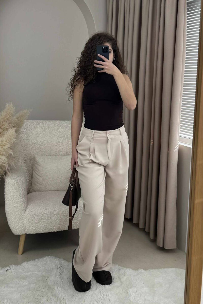 ONE COLOR WIDE LEG WOMEN TROUSERS LIGHT BEIGE/BZHZB - 5