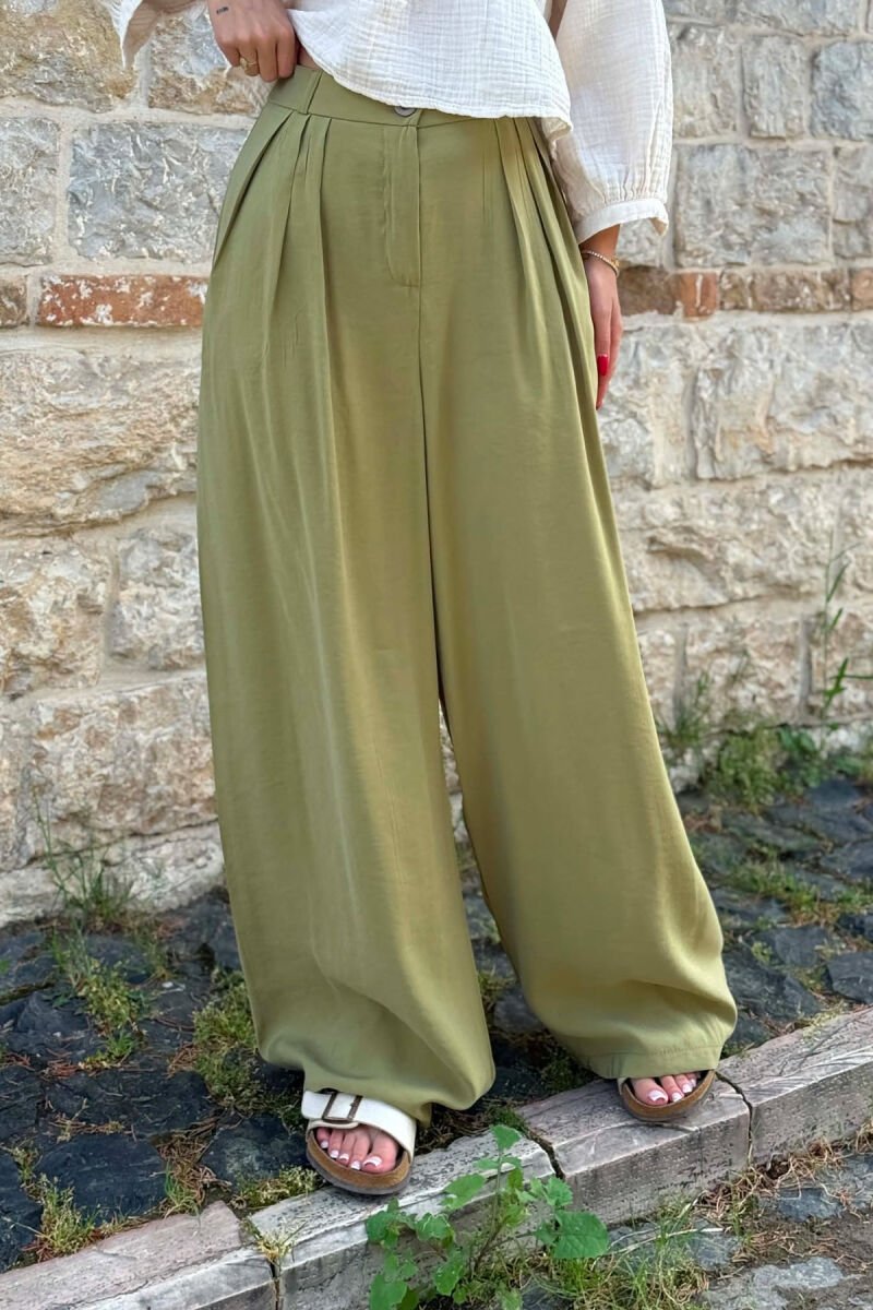 ONE COLOR WIDE LEG WOMEN TROUSERS LIGHT GREEN/JEZB - 2