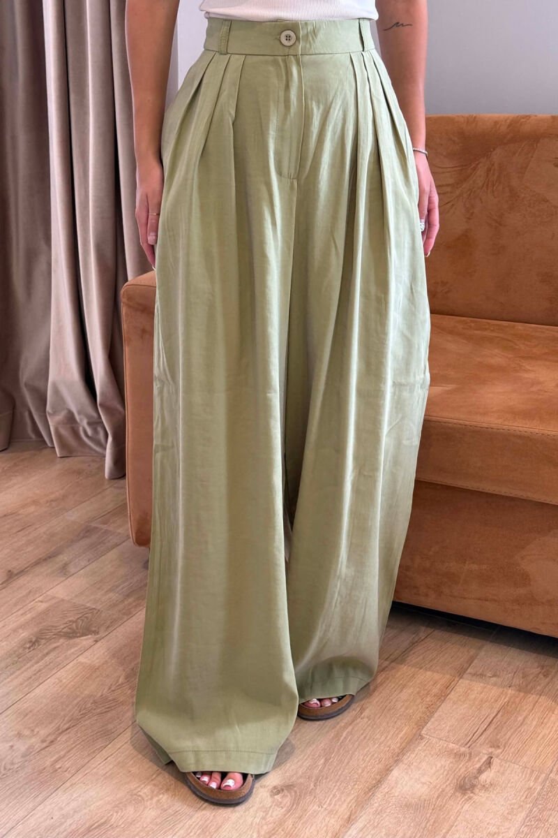 ONE COLOR WIDE LEG WOMEN TROUSERS LIGHT GREEN/JEZB - 3