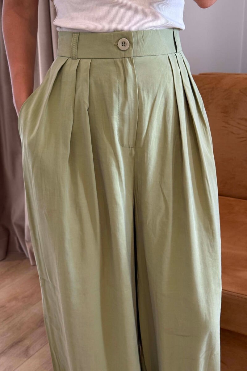 ONE COLOR WIDE LEG WOMEN TROUSERS LIGHT GREEN/JEZB - 4