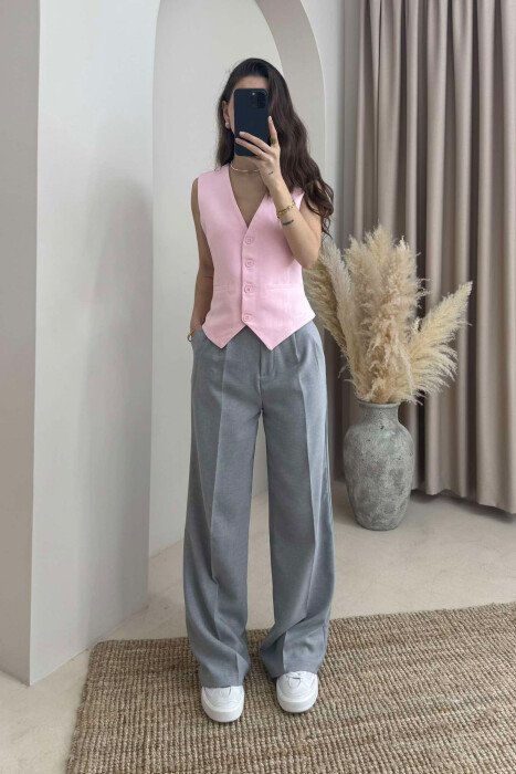 ONE COLOR WIDE LEG WOMEN TROUSERS LIGHT GREY/GZ - 4