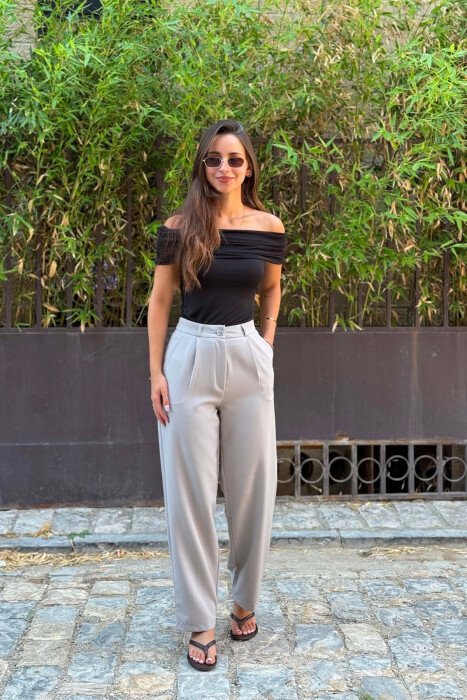 ONE COLOR WIDE LEG WOMEN TROUSERS LIGHT GREY/GZ - 2