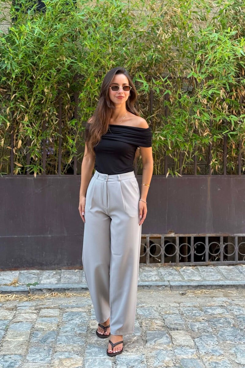ONE COLOR WIDE LEG WOMEN TROUSERS LIGHT GREY/GZ - 4