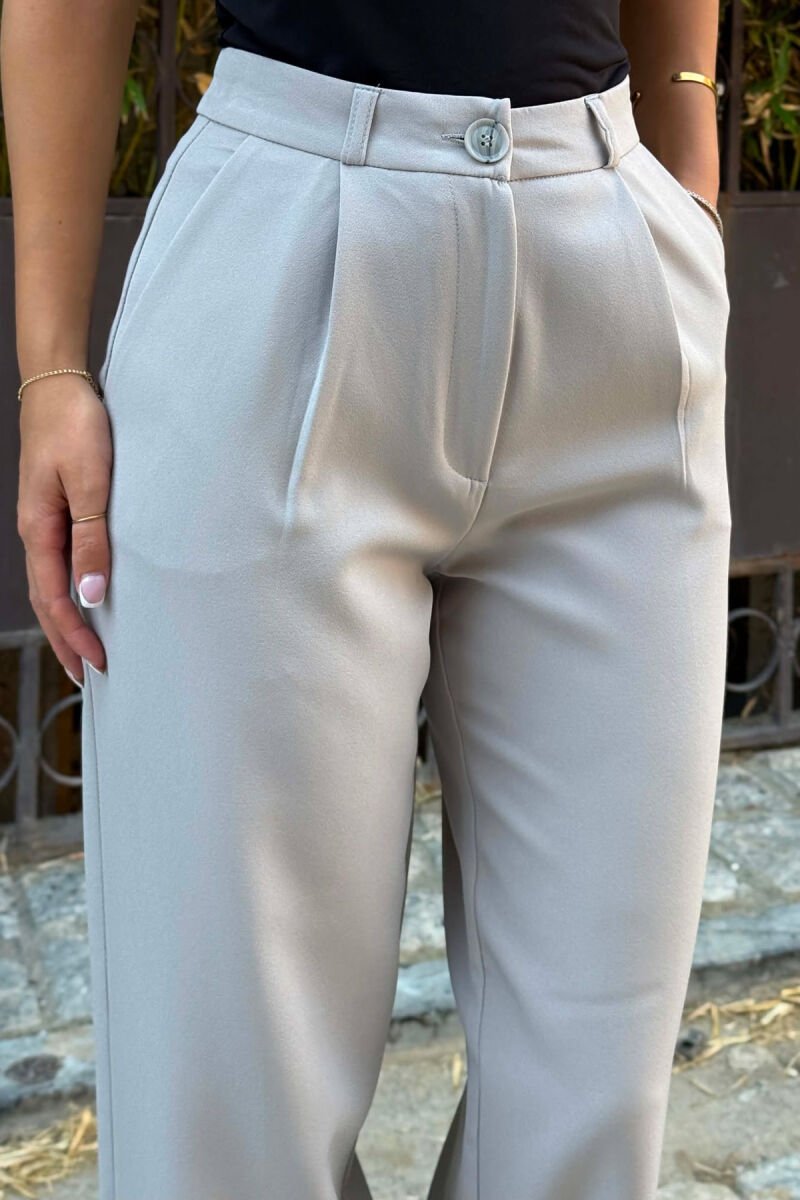ONE COLOR WIDE LEG WOMEN TROUSERS LIGHT GREY/GZ - 6