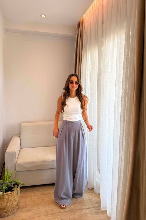 ONE COLOR WIDE LEG WOMEN TROUSERS LIGHT GREY/GZ 