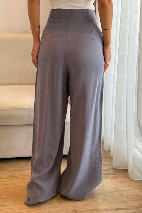 ONE COLOR WIDE LEG WOMEN TROUSERS LIGHT GREY/GZ - 3
