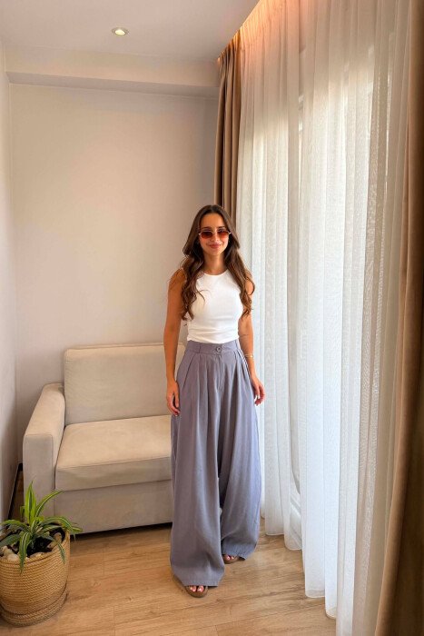 ONE COLOR WIDE LEG WOMEN TROUSERS LIGHT GREY/GZ - 6