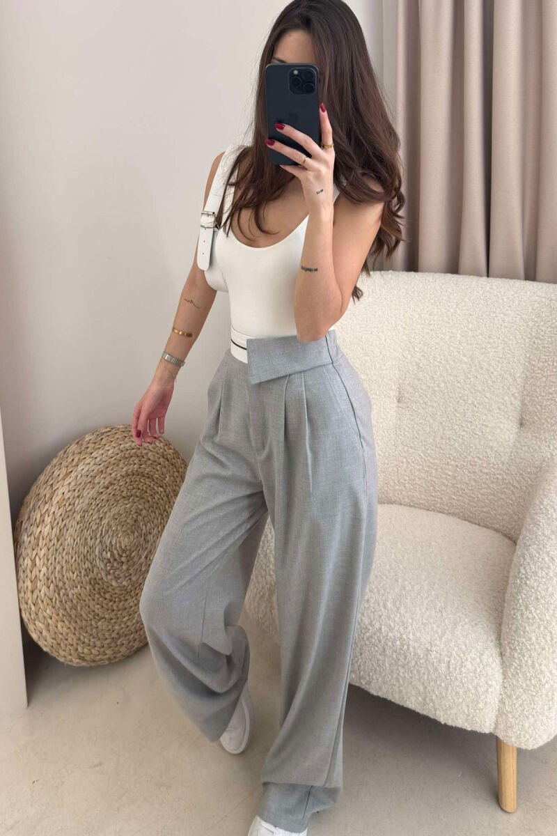 ONE COLOR WIDE LEG WOMEN TROUSERS LIGHT GREY/GZ - 2