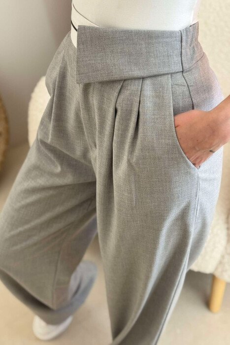 ONE COLOR WIDE LEG WOMEN TROUSERS LIGHT GREY/GZ - 3