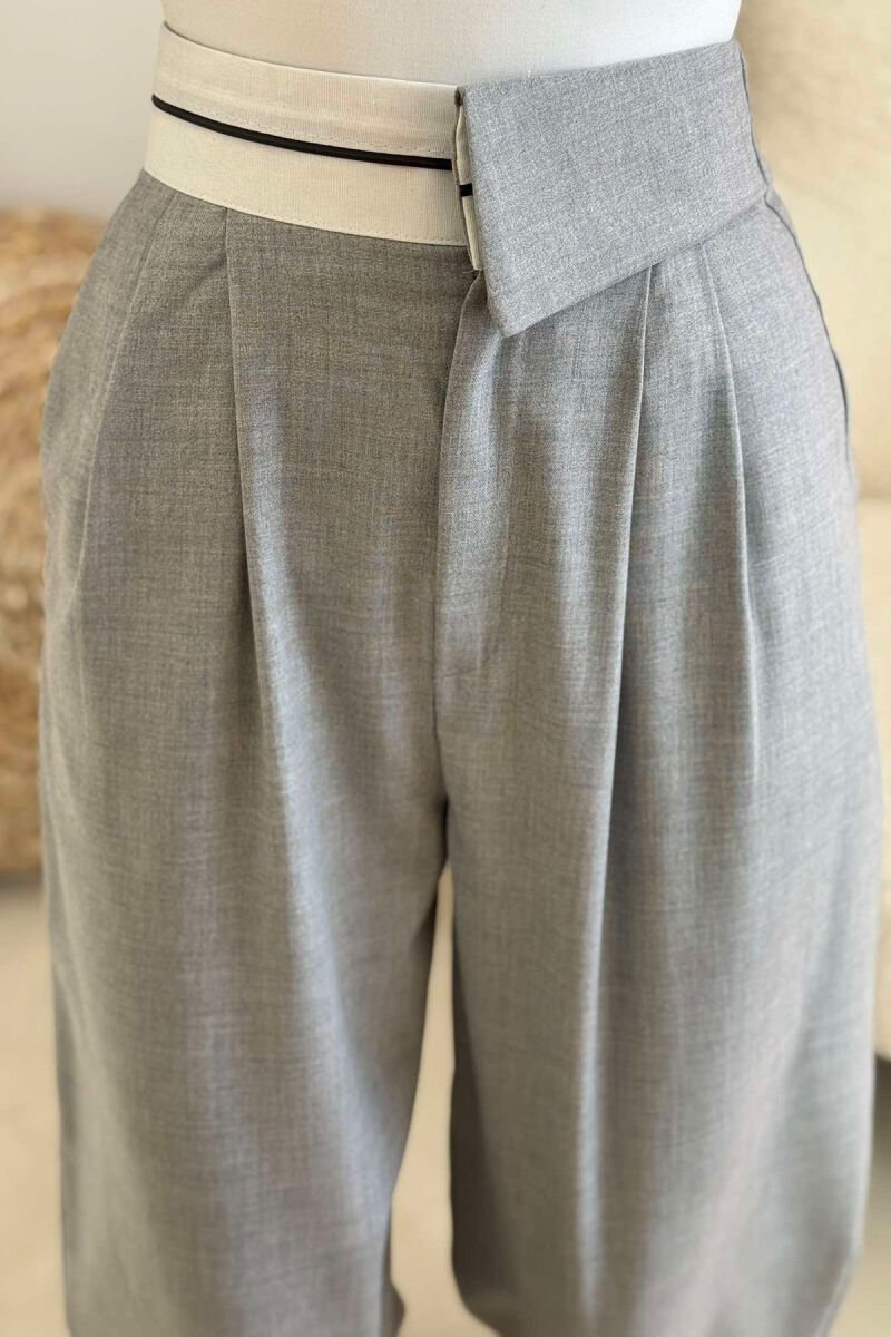 ONE COLOR WIDE LEG WOMEN TROUSERS LIGHT GREY/GZ - 4