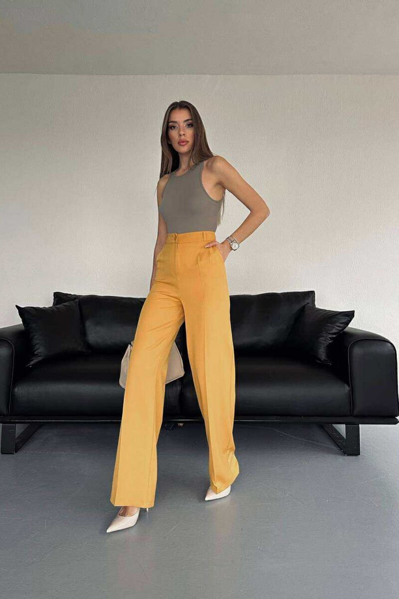 ONE COLOR WIDE LEG WOMEN TROUSERS MUSTARD/MUSTARDE - 1