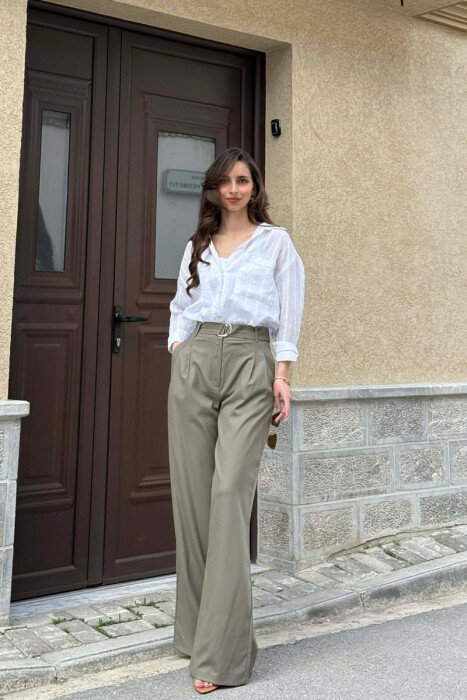 ONE COLOR WIDE LEG WOMEN TROUSERS OLIVE/ULLI - 2
