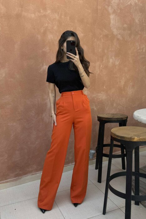 ONE COLOR WIDE LEG WOMEN TROUSERS ORANGE/PORTOKALLI - 2