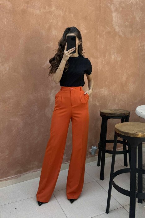 ONE COLOR WIDE LEG WOMEN TROUSERS ORANGE/PORTOKALLI - 3