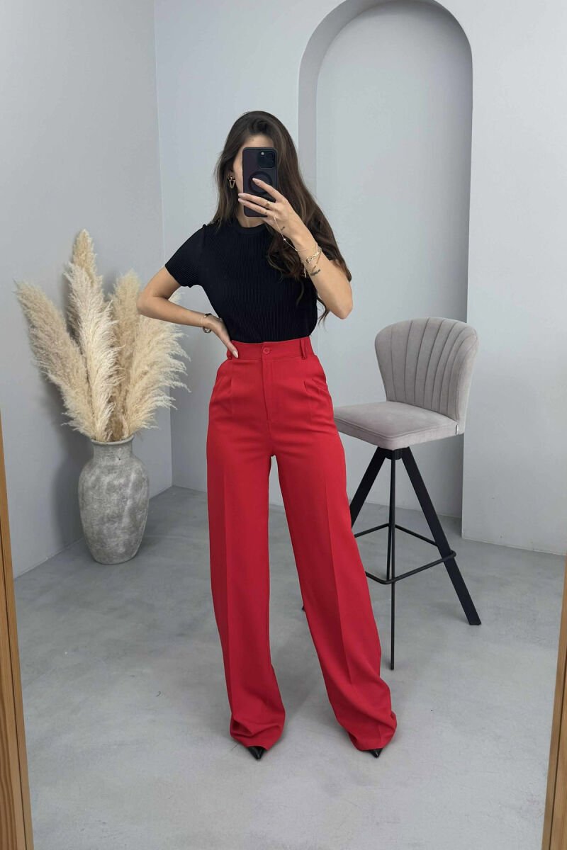 ONE COLOR WIDE LEG WOMEN TROUSERS RED/E KUQE - 2