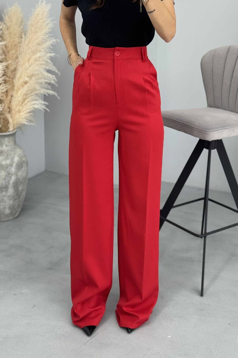 ONE COLOR WIDE LEG WOMEN TROUSERS RED/E KUQE - 1
