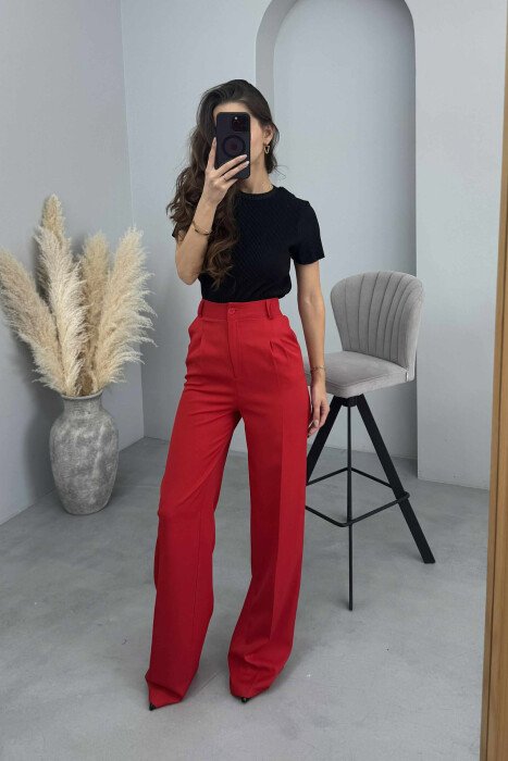 ONE COLOR WIDE LEG WOMEN TROUSERS RED/E KUQE - 3