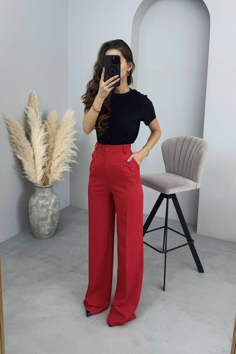 ONE COLOR WIDE LEG WOMEN TROUSERS RED/E KUQE - 5