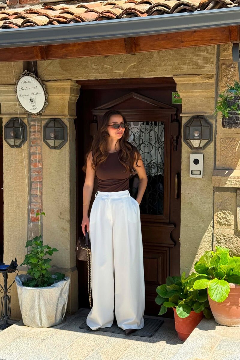 ONE COLOR WIDE LEG WOMEN TROUSERS WHITE-E BARDHE - 5