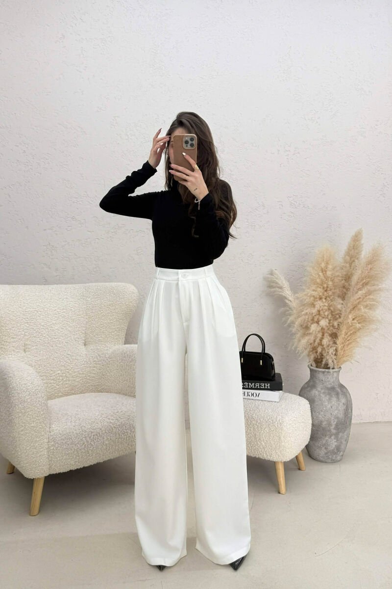 ONE COLOR WIDE LEG WOMEN TROUSERS WHITE-E BARDHE - 6