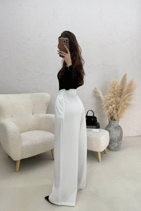 ONE COLOR WIDE LEG WOMEN TROUSERS WHITE-E BARDHE - 7