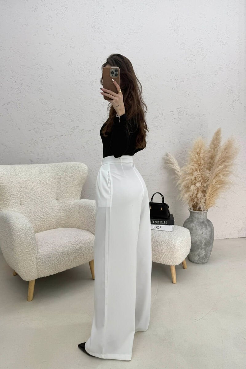 ONE COLOR WIDE LEG WOMEN TROUSERS WHITE-E BARDHE - 7