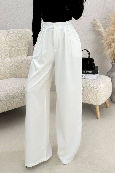 ONE COLOR WIDE LEG WOMEN TROUSERS WHITE-E BARDHE - 9