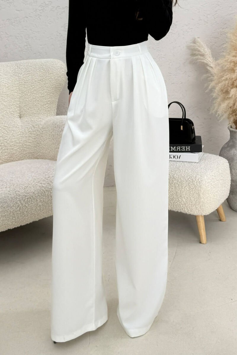 ONE COLOR WIDE LEG WOMEN TROUSERS WHITE-E BARDHE - 9