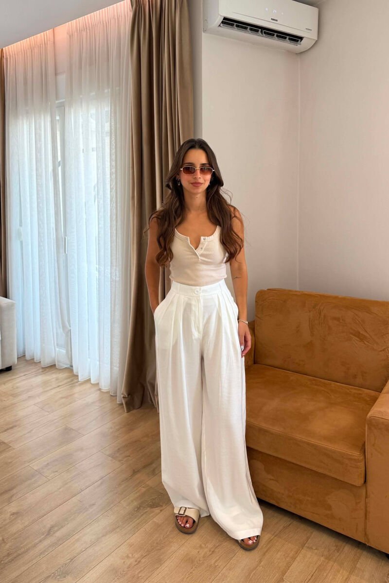 ONE COLOR WIDE LEG WOMEN TROUSERS WHITE-E BARDHE - 1
