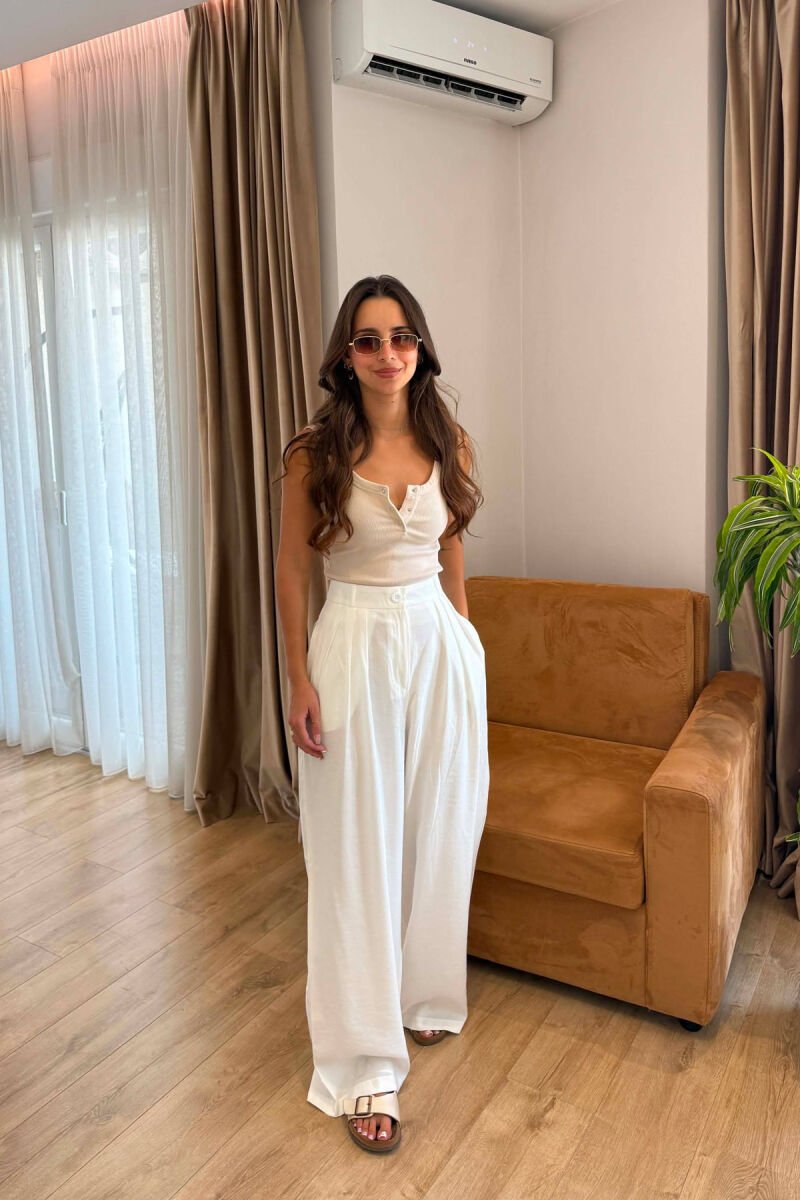 ONE COLOR WIDE LEG WOMEN TROUSERS WHITE-E BARDHE - 2