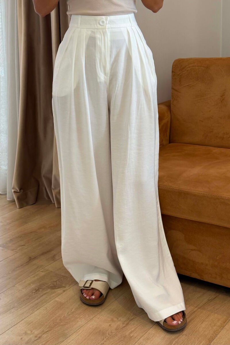 ONE COLOR WIDE LEG WOMEN TROUSERS WHITE-E BARDHE - 4