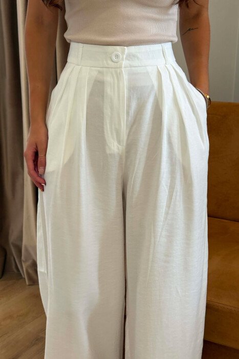 ONE COLOR WIDE LEG WOMEN TROUSERS WHITE-E BARDHE - 5