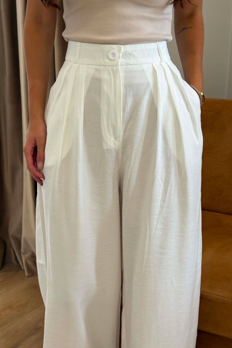 ONE COLOR WIDE LEG WOMEN TROUSERS WHITE-E BARDHE - 5