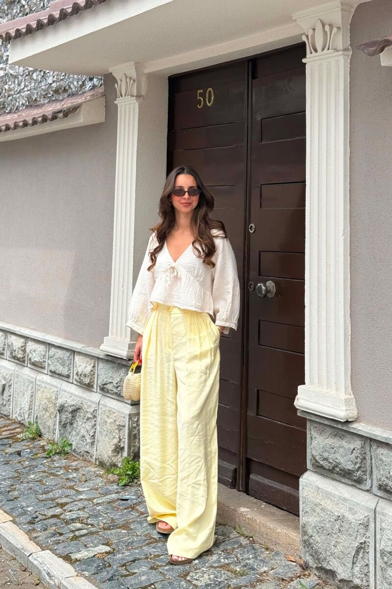 ONE COLOR WIDE LEG WOMEN TROUSERS YELLOW/E VERDHE - 2