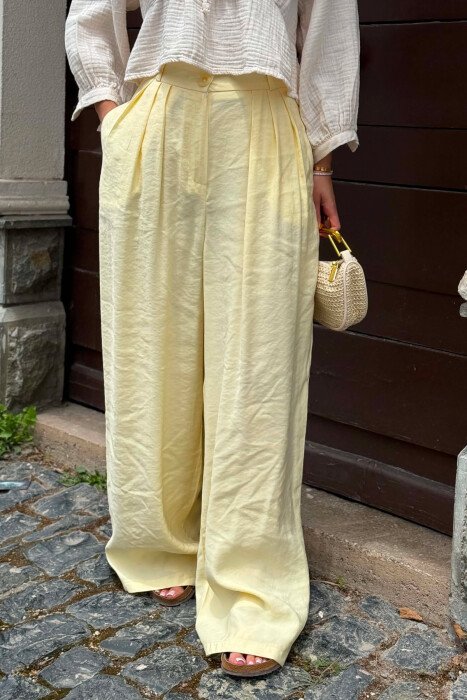 ONE COLOR WIDE LEG WOMEN TROUSERS YELLOW/E VERDHE - 3