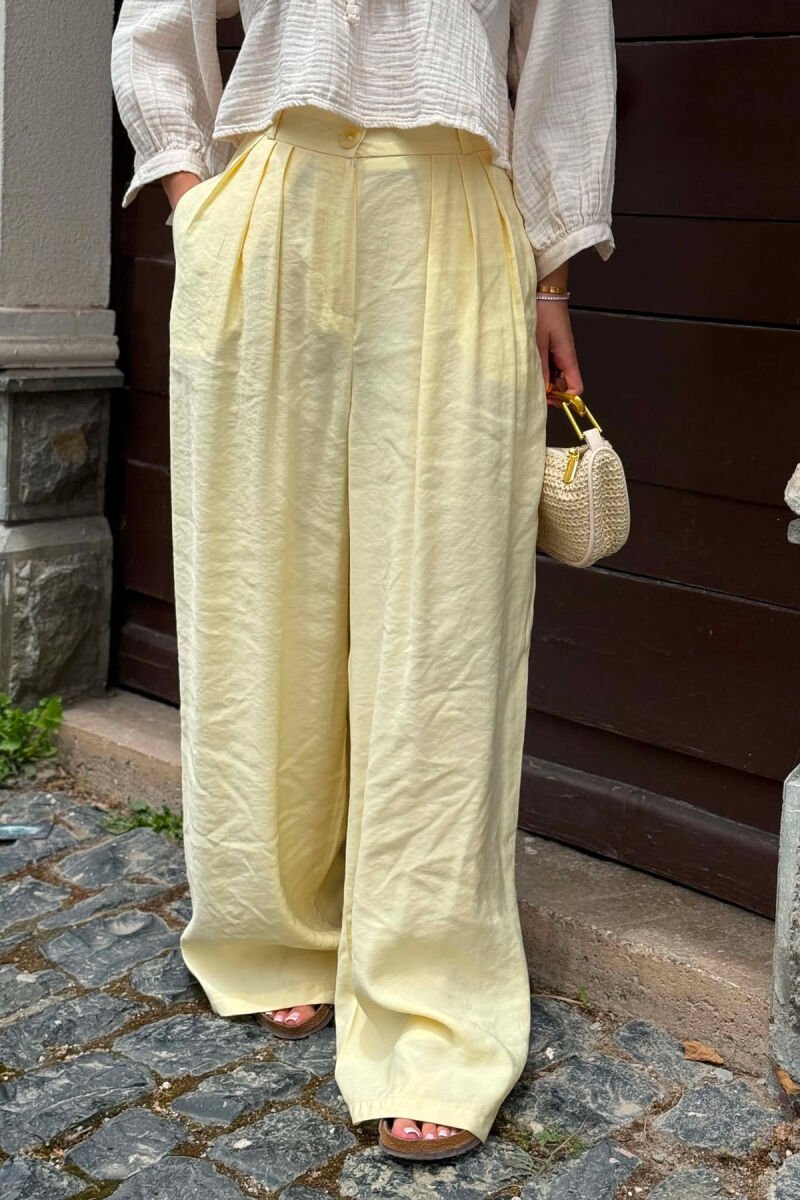 ONE COLOR WIDE LEG WOMEN TROUSERS YELLOW/E VERDHE - 3