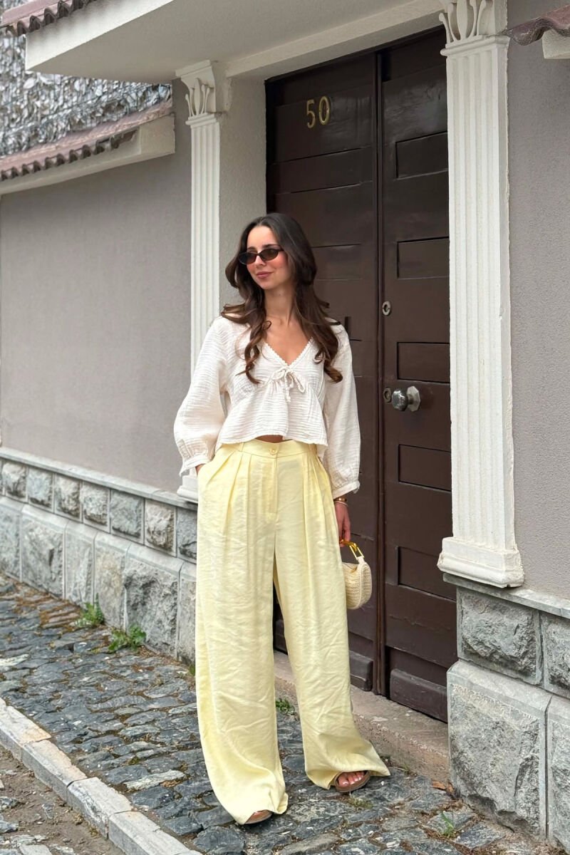 ONE COLOR WIDE LEG WOMEN TROUSERS YELLOW/E VERDHE - 5