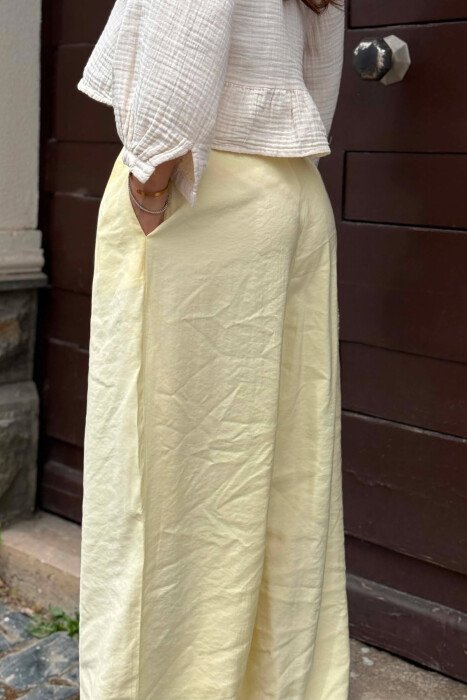 ONE COLOR WIDE LEG WOMEN TROUSERS YELLOW/E VERDHE - 6